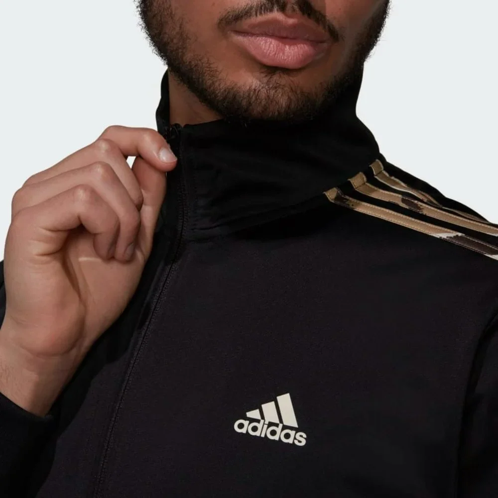 NWT MEN'S ADIDAS‎ BLACK TAN TRACK 3 STRIPE JACKET
